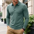 thumbnail image 2 of GEWSEY Mens Long Sleeve Polo Shirt Classic Casual Button Collared Fashion Golf Shirts (Green, L), 2 of 9