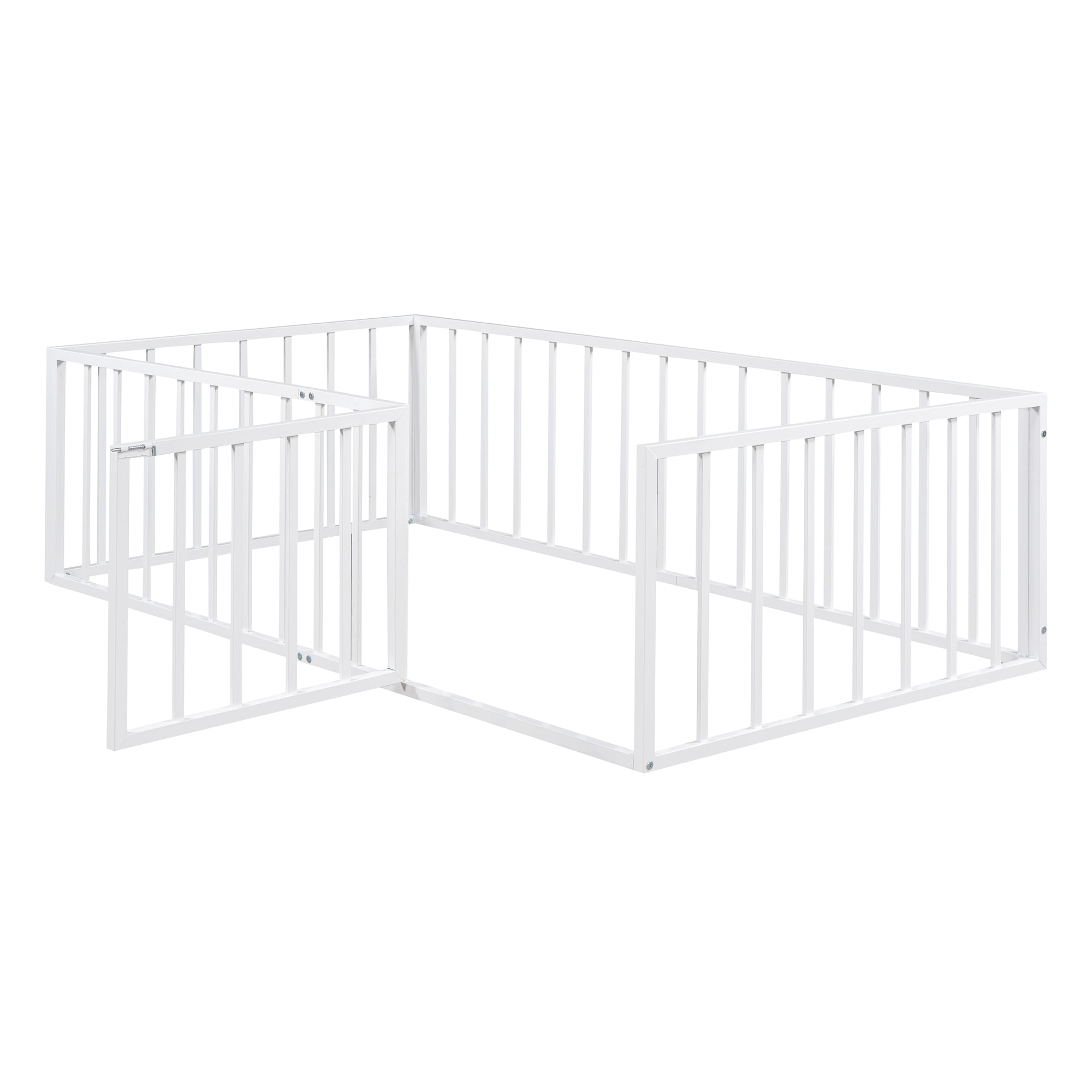 DreamBuck Twin Montessori Floor Bed with Safety Fence and Door, Metal Floor Bed Frame, Minimalist Versatile Floor Bed for Boys, Girls, Twin Bed Frame for room, Playroom