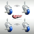 thumbnail image 2 of 3 Inch SS Blue Polyurethane Swivel 10mm Threaded Stem Caster Set Brake SCC, 2 of 2