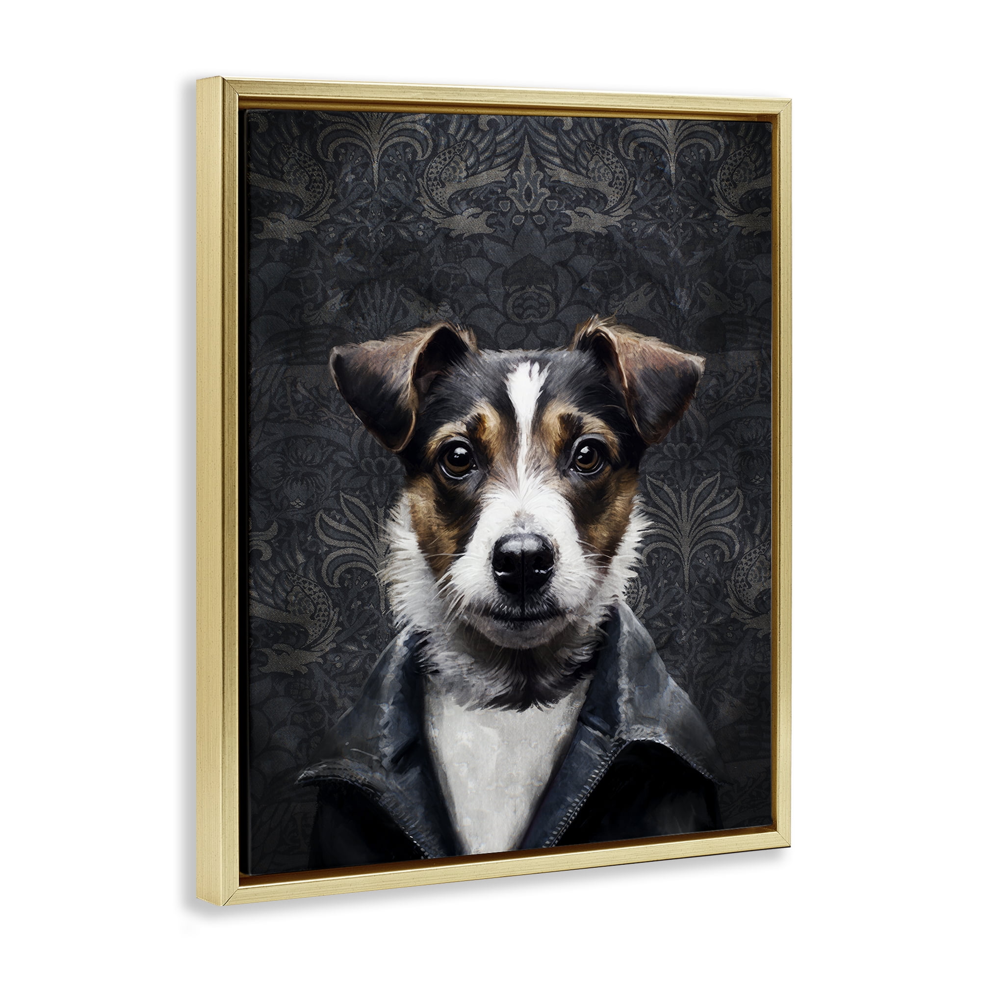 Stupell Industries Dog with Ornate Background Animals Painting Gold Floater Framed Canvas Art Print Wall Art, 25 x 31