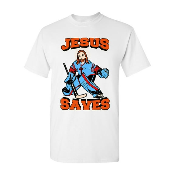 New Jesus Saves Hockey Jersey Puck Sports Funny DT Adult T-Shirt Tee