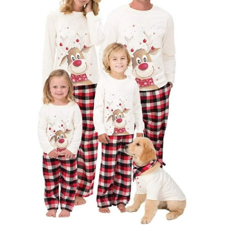

Colofity Family Matching Christmas Plaid Red White Deer Print Long Sleeve Casual Pajamas Set Womens Mens Kids Xmas Sleepwear Nightwear