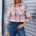 thumbnail image 5 of vigerkar Womens Buffalo Plaid Flannel Shirt Jacket Long Sleeve Collar Button Down Shacket Coats Lightweight Tops (Pink, M), 5 of 7