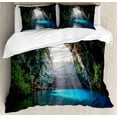 thumbnail image 1 of Cave Duvet Cover Set King Size, Famous Melissani Lake on Kefalonia Island in Greece Mediterranean Seacave Nymphaio, Decorative 3 Piece Bedding Set with 2 Pillow Shams, Multicolor, by Ambesonne, 1 of 3