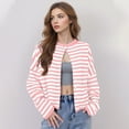 thumbnail image 3 of Resicozy Womens Striped Cardigans Lightweight Casual Button Up Sweaters Long Sleeve Loose Knit Cardigan Sweater Fall Spring Pink XL, 3 of 5