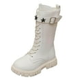 thumbnail image 2 of Eltusu Girls Riding Boots, Thermal Lace-up Mid-Calf Windproof Winter Shoes Beige Size 2(Big Kids), 2 of 7