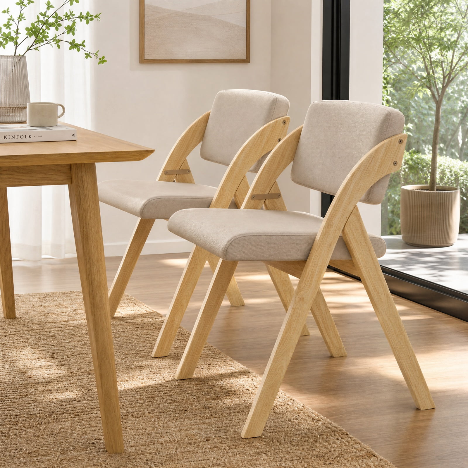 Furnibear Folding Kitchen Dining Chairs Set of 2 with Padded Seat and Rubber Wood Legs for Home