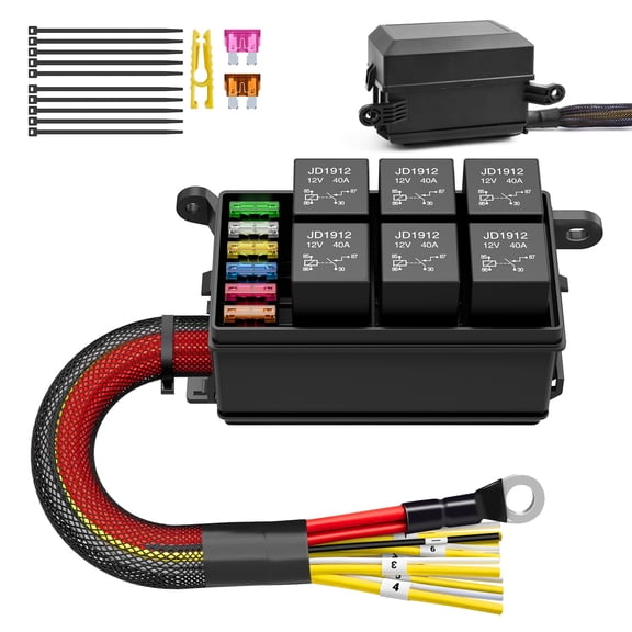 MICTUNING 12V Fuse Relay Box - 6 Relays 6 Slots ATC/ATO Blade Fuse Holder Marine