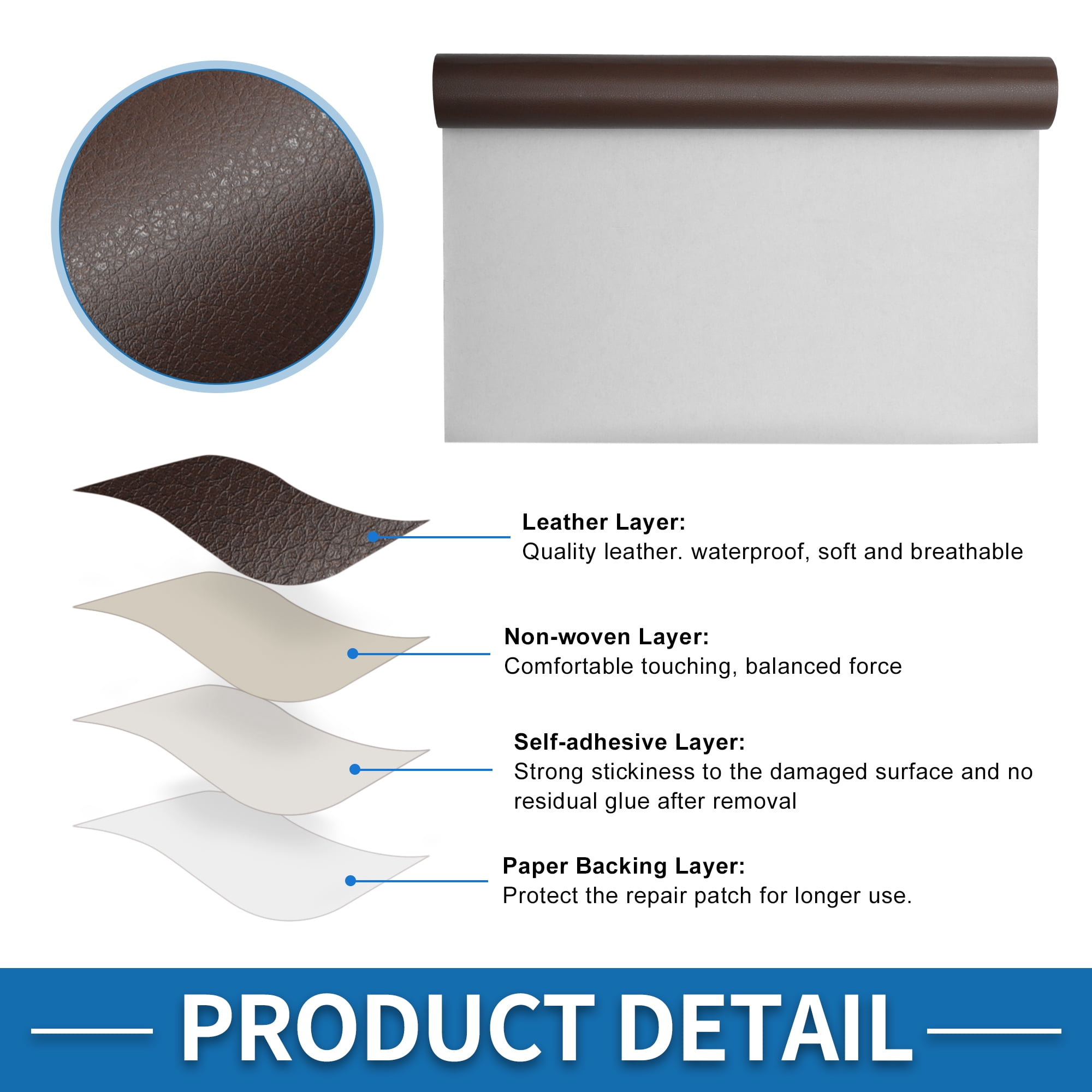 Unique Bargains Self Adhesive Leather Repair Patch Strong Stickiness Leather Repair Tape Leather 1 Pcs Dark Brown 17" x 79"