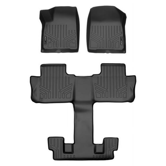 Smartliner SA0230-B0230 Custom Fit 3 Row Floor Mats Liner Set with 2nd Row Bucket Seats for 2017-2021 GMC Acadia, Black