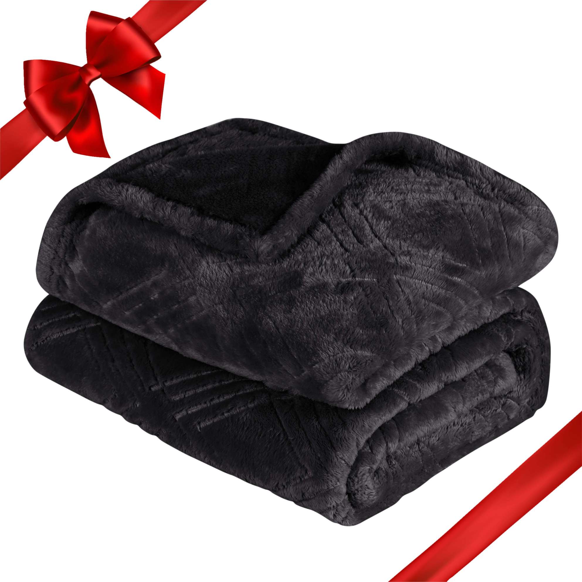 Superior Atka Fleece Diamond Blanket, 66" x 90" Soft Cozy Blankets, Twin Size, Black