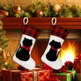 thumbnail image 5 of Cat Christmas Stocking, 17" Xmas Pet Hanging Knitted Stockings with Buffalo Plaid Tie and Personalized Wooden Name Tags for Pets Gifts Personalized Christmas Decorations Home Holiday Decor(Cat), 5 of 5