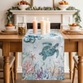 thumbnail image 2 of Table Runner 108 Inches Long for Kitchen Dining, Teal Turtle Coastal Dresser Scarf Farmhouse, Dining Table Decorations for Wedding/Parties, Octopus Coral Summer Beach Starfish 13 x 108 In, 2 of 8