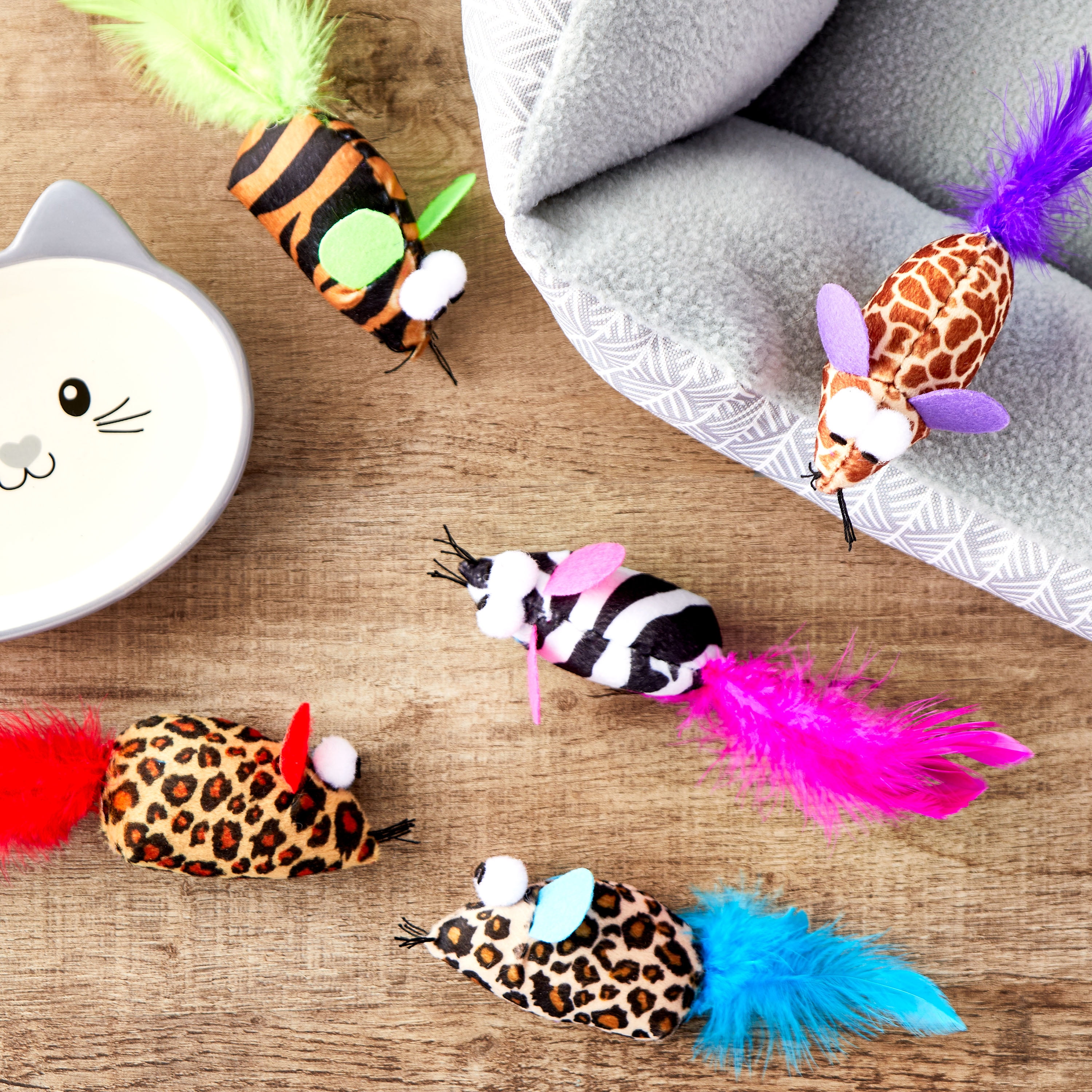 (2 pack) Vibrant Life Safari Feather Mice Cat Toy, Assorted Colors