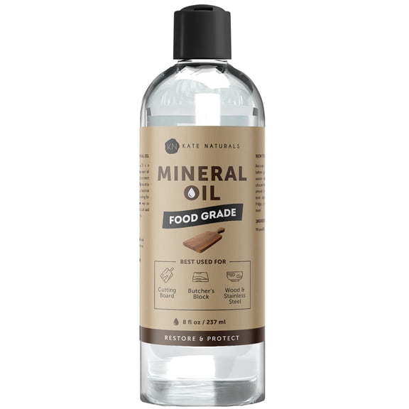 Kate Naturals Food Grade Mineral Oil, 8oz, for Wood Cutting Boards, Butcher Blocks, Knives & Utensils, Food Safe Wood Conditioner