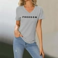 thumbnail image 2 of Freedom T Shirt Women V Neck Short Long Sleeve Letter Prints Basic Top Fashion Tee Breathable Stretch Classic Casual Loose Fit Daily Wear, 2 of 5