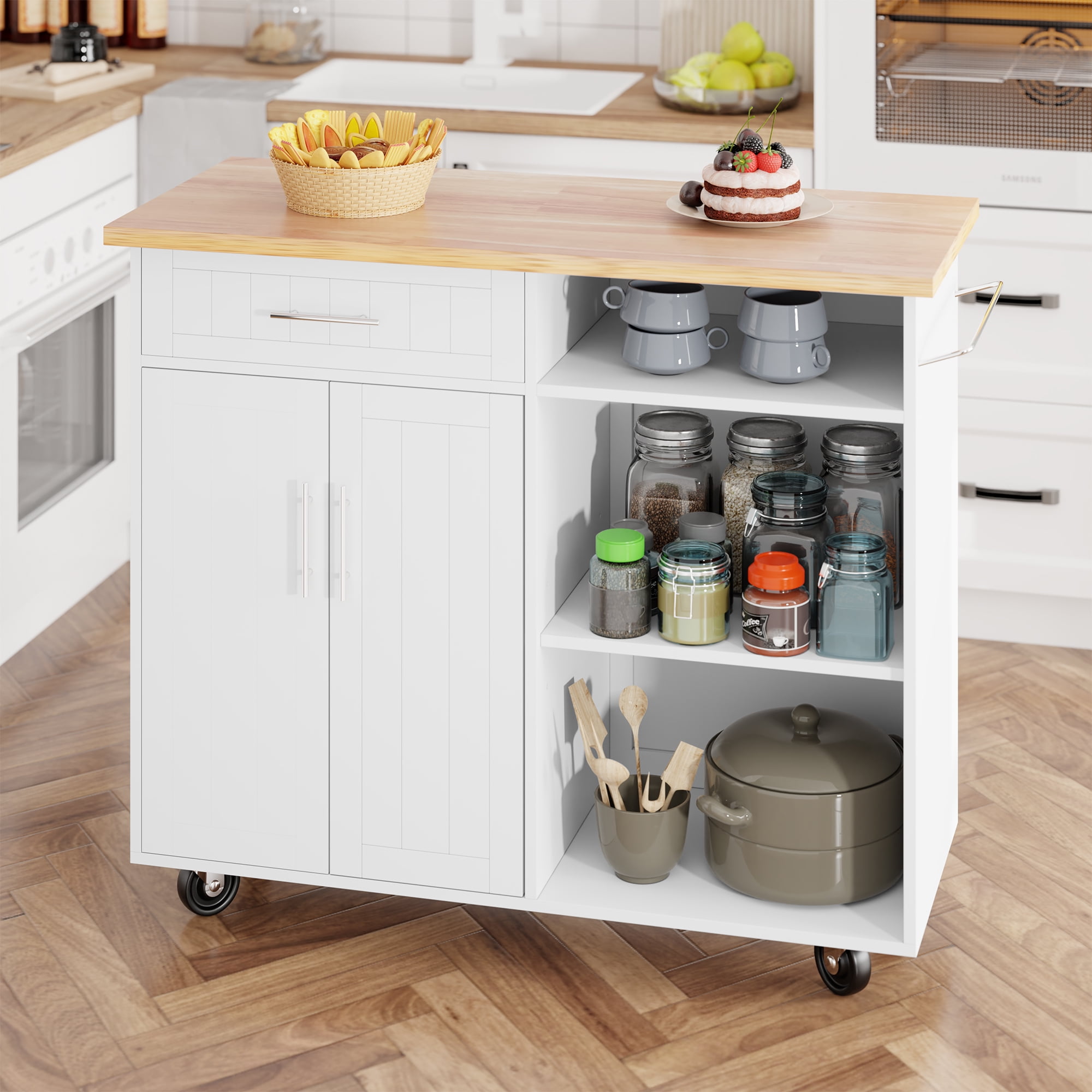 Walsunny Kitchen Island Cart with Storage,Rolling Kitchen Island Side