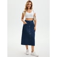 thumbnail image 7 of DARING DIVA Women's Button Down Front Slit A Line Midi Jean Skirts 2XL Dark Blue, 7 of 7