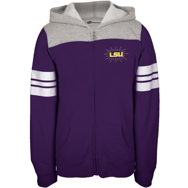 LSU Tigers - Logo Rayons en Strass Chandail à Capuchon à Fermeture Éclair pour Filles Jeunes