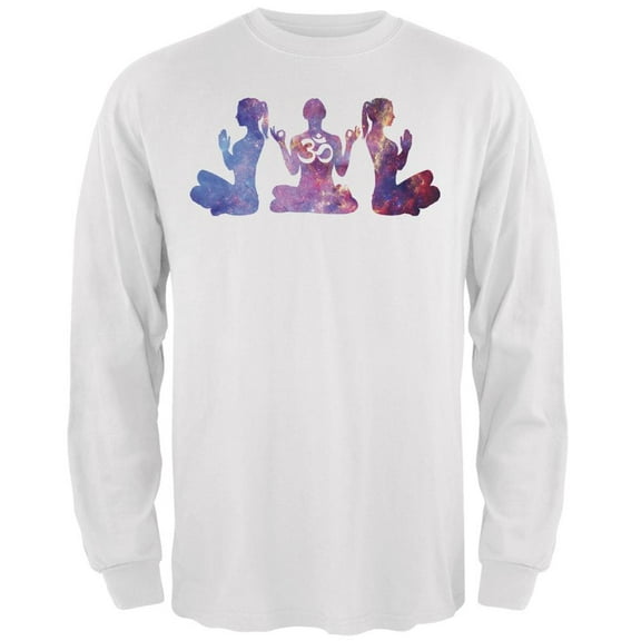 Galaxy Yoga Om Meditation White Adult Long Sleeve T-Shirt - Large