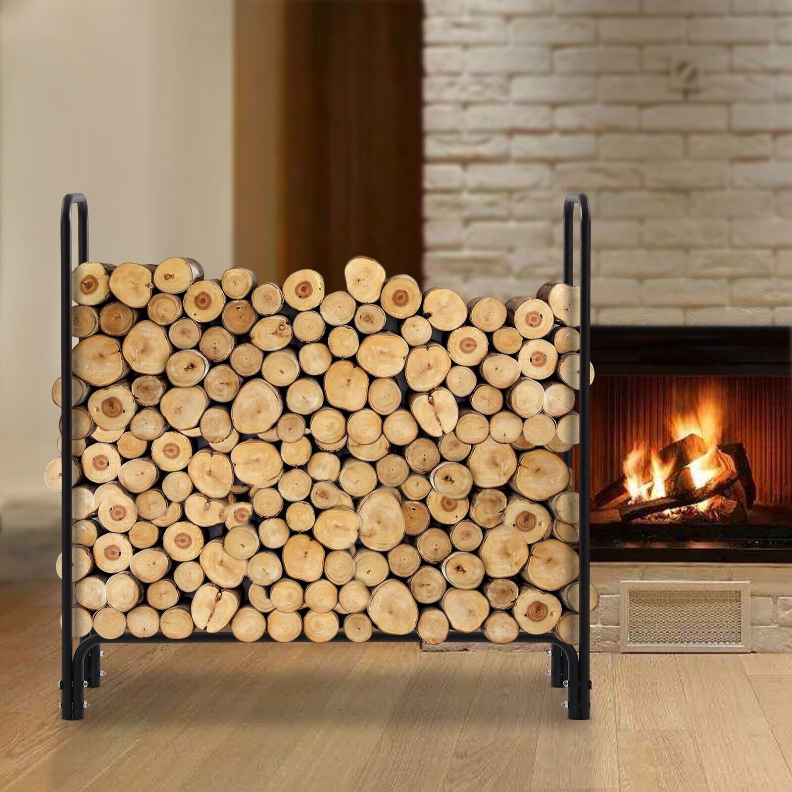 Miumaeov 4ft Firewood Rack Fire Wood Log Holder with Waterproof Cover