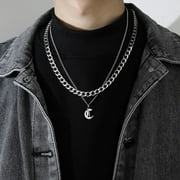 Punk Friends Gift Sweater chain Couple Necklace Thick Chain Men Women Titanium Steel Necklace Men Clavicle Chain Korean Style Necklace Cuban Letter Necklace C