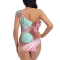thumbnail image 5 of Zufioo Pastel Macarons Delight Print One-shoulder Ruffled One-piece Swimsuit, High Elastic Integrated Removable Chest Pad Swimsuit Suitable for Beach, Pool and Vacation-Large, 5 of 6