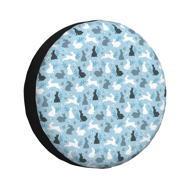 Fotbe Black White Gray Rabbit Funda de Llanta de Repuesto con Estampado, Engrosada, Ajuste Universal para Jeep, Remolque, RV, SUV, Camión-14 inch