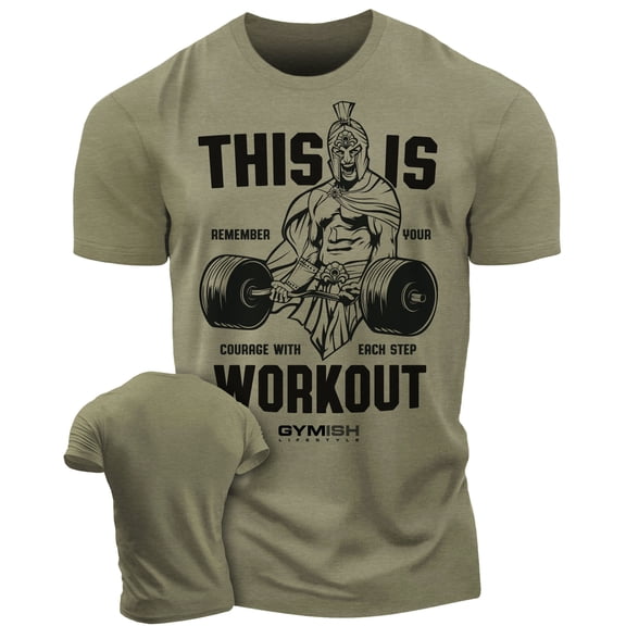 Gymish Spartan Warrior Workout Gym Shirt for Men – Motivational Lifting T-Shirt, Athletic Gym Wear, Military Green, Small