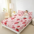 thumbnail image 4 of Manfei Sweet Strawberry Twin Sheet Sets,Cartoon Daisy Loves Twin Fitted Sheet,Pink Bowknot Ribbon Flat Sheet For Kids,Microfiber Bedroom Decor,3pcs, 4 of 7