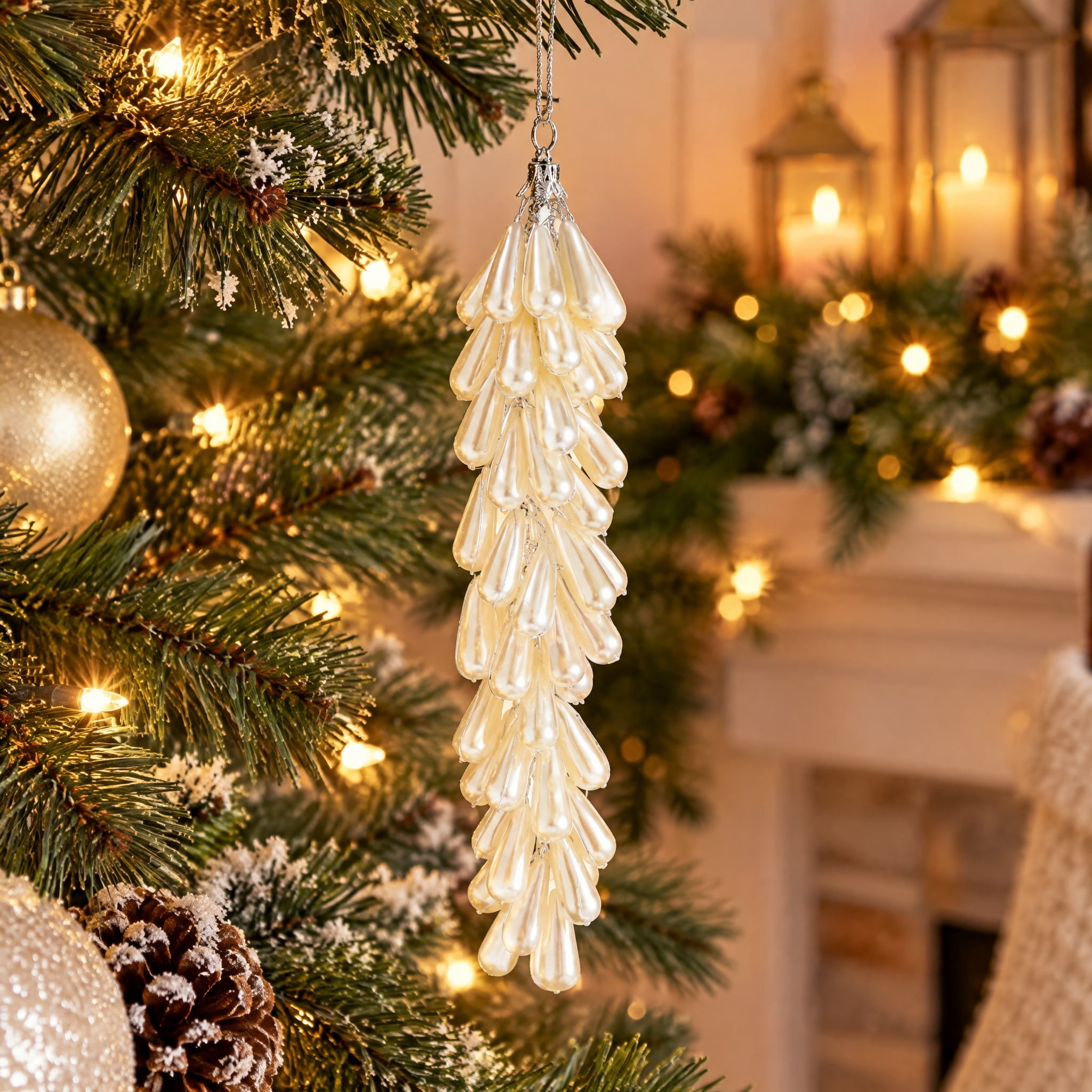 White Pearl String Christmas Ornament, 7", by Holiday Time