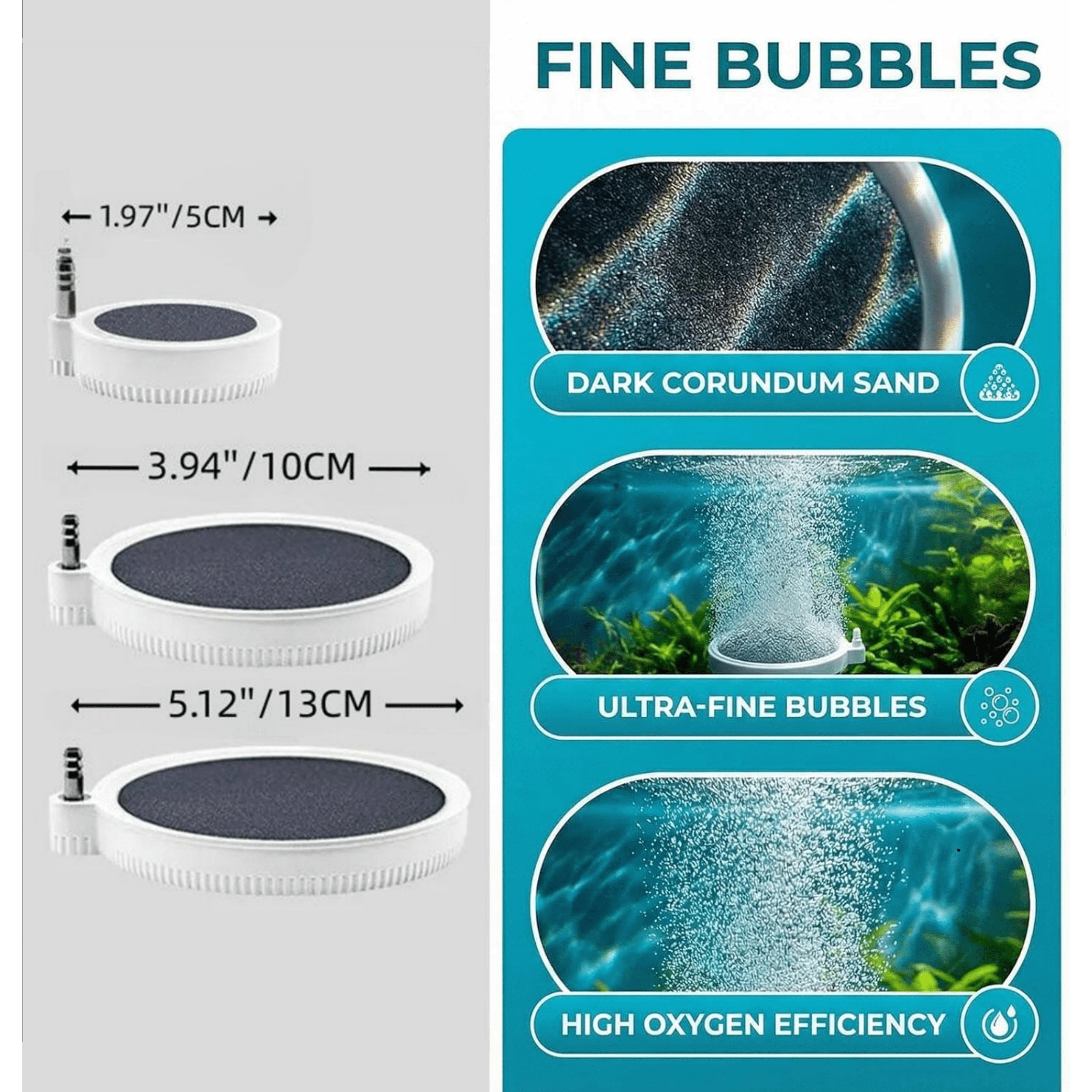 Aquarium Air Stone Bubbler 13cm, Nano Oxygen Diffuser for Fish Tank, Ultra-Fine Micro Bubble Disk with Stainless Steel Elbow Connector, Quiet Operation (Air Pump Not Included)