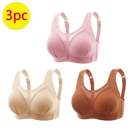 Itsame 3 Pack Everyday Sports Bra Set womens Full Support Bra Wireless Comfort Bralette Set Pink Size 2XL