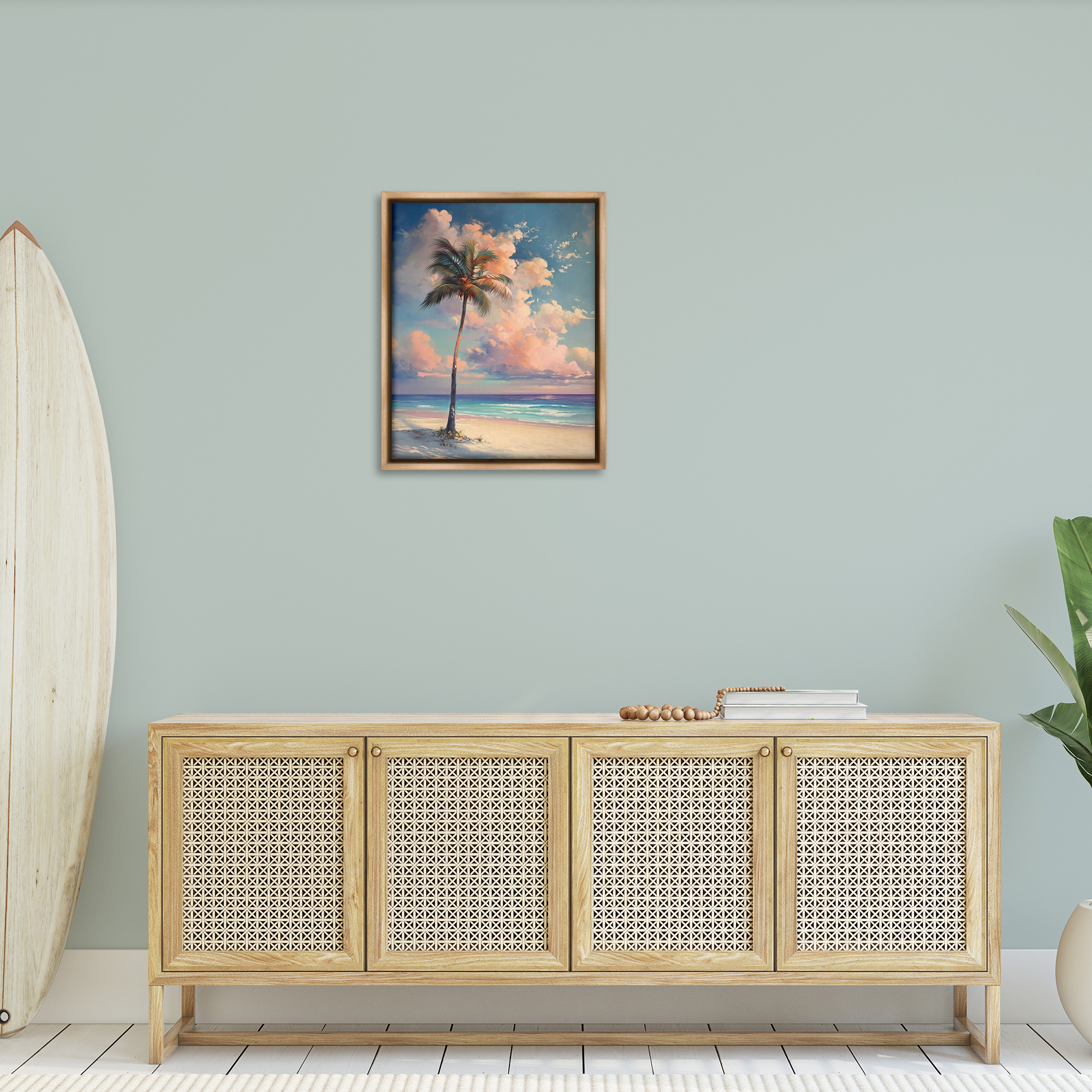 Stupell Industries Bright Hued Beach Palm Nautical & Beach Painting Brown Floater Framed Canvas Art Print Wall Art, 25 x 31