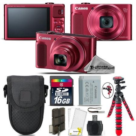 Canon PowerShot SX620 HS Point & Shoot (RED) Camera +Tripod + Case - 16GB