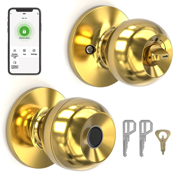 Upgrade Luxe Gold Biometric Door Knob Smart Lock Fingerprint & Key & App Control