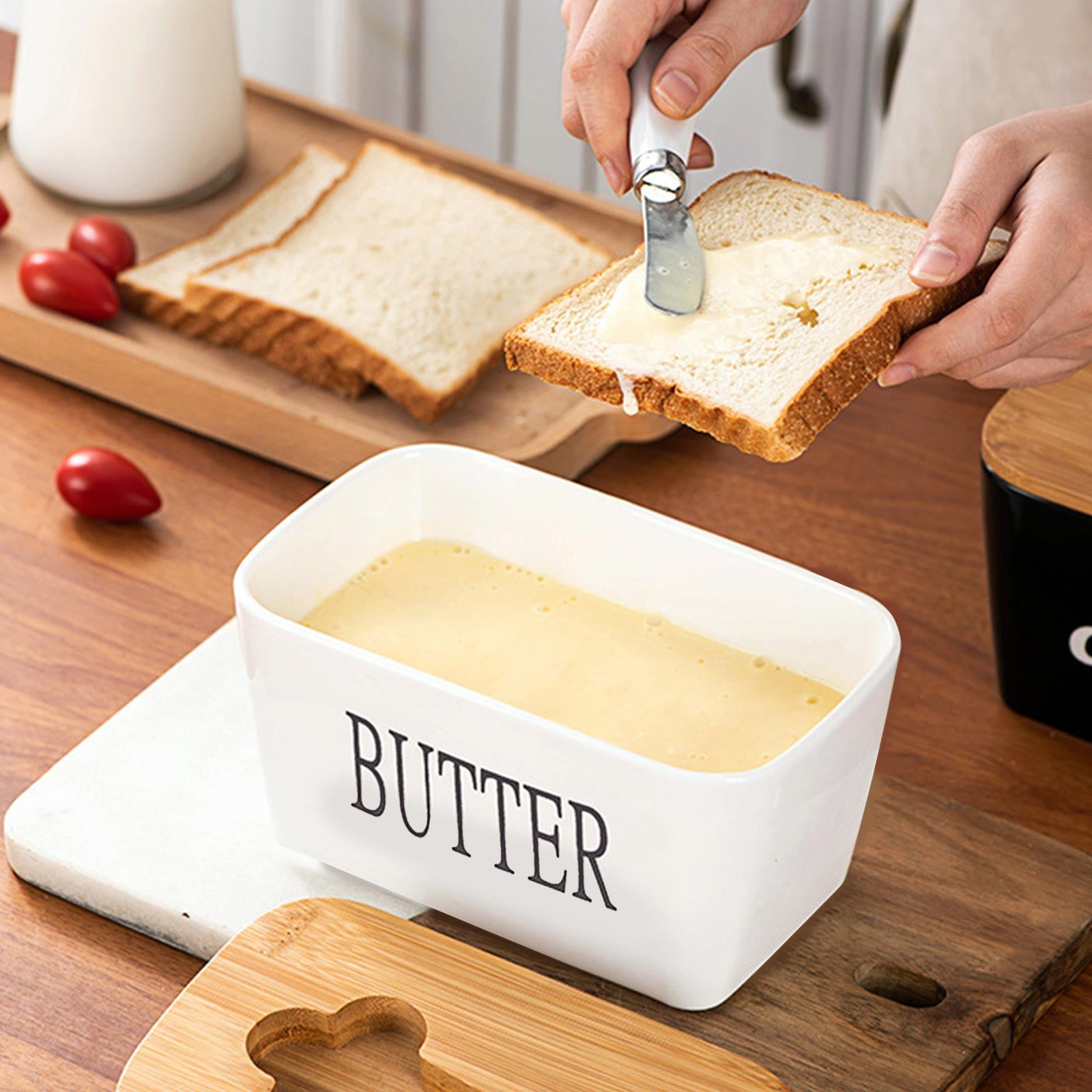 HOZVOMI Ceramic Butters Storage Box - Nordic Style Ceramic Jar for Cheese and Butters Storage