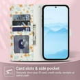 thumbnail image 3 of Wallet Case for Samsung Galaxy S25FE , PU Leather Phone Cover Kickstand RFID Blocking Flip Case Card Slots Wrist Strap Relief Engraved Pattern Magnetic With Stylus Pen, Orange Flower, 3 of 10