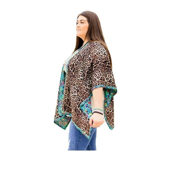 Crazy Train Poncho Reversible Leopard Cheetah Flower Floral Womens Open Front Top