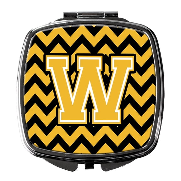 Letter W Chevron Black and Gold Compact Mirror