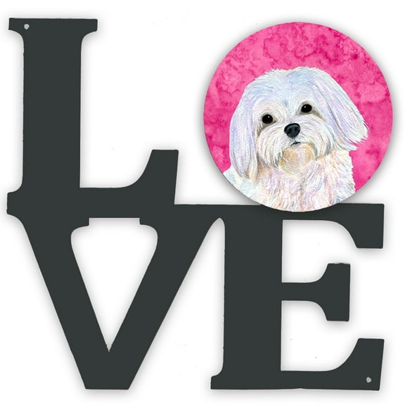 Carolines Treasures SS4758-PKWALV Pink Maltese Metal Wall Artwork LOVE 12X12 multicolor