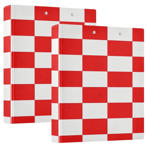 D-shaped Binder with 3 Ring - PVC Waterproof 1.5 Inch Binder with Clear Pocket, Red White Checker ,1 pack