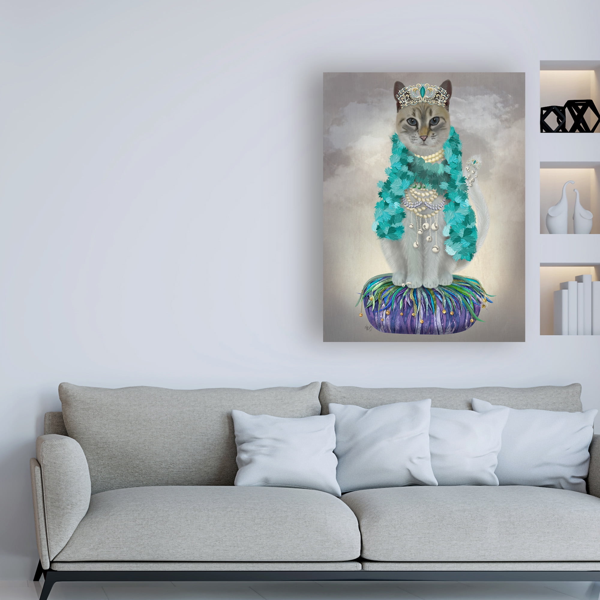 Trademark Fine Art 'Grey Cat With Bells, Full' Canvas Art by Fab Funky