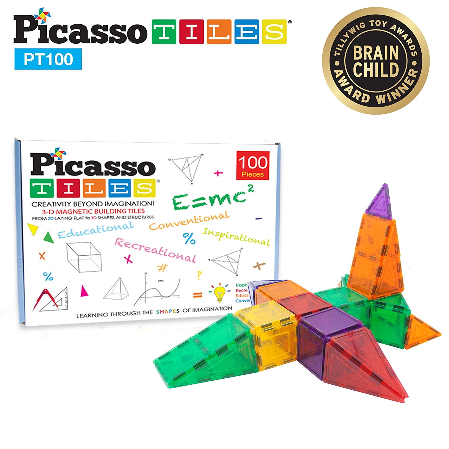 Picasso Tiles 100 Piece Set Building Tiles Clear 3D Color