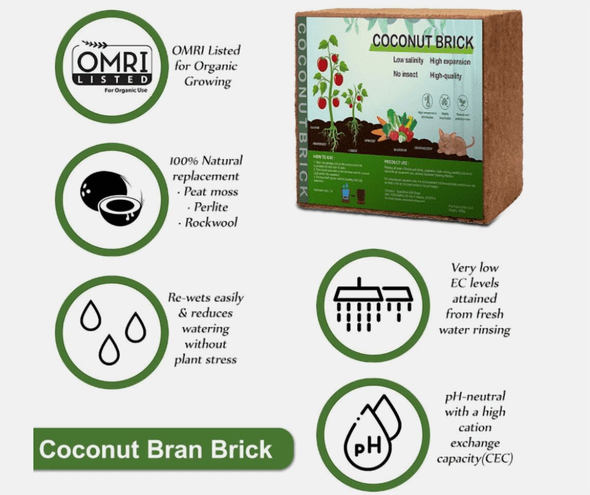 5000g (60L) Coco Fiber Coir Brick – Low Salt, Organic Soil Amendment & Growing Medium for Plants