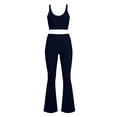 thumbnail image 5 of Miluxas Womens Contrast Trim Workout Sets 2 Piece Gym Yoga Outfits Crossover Waist Tummy Control Flare Leggings Matching Bodycon Crop Tank Top Navy, 5 of 7