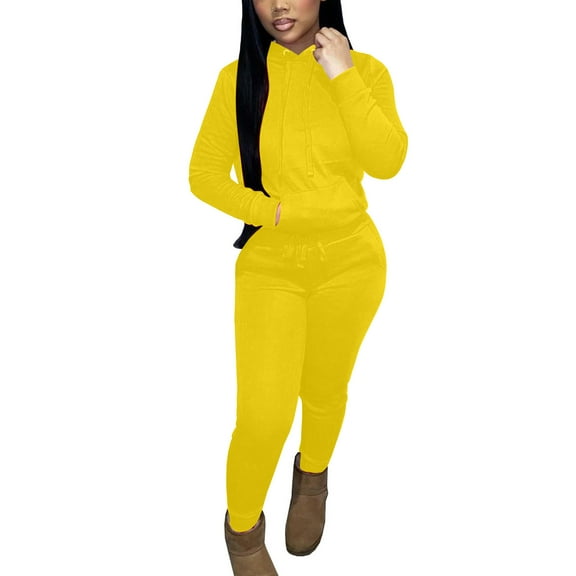 Oksale 2 PC Sweatsuit Set for Women Plus Size Athletic Hoodies with Pockets Fleece Sherpa Sweatpants Sets Warm Winter Lounge Outfits 2025 Yellow L