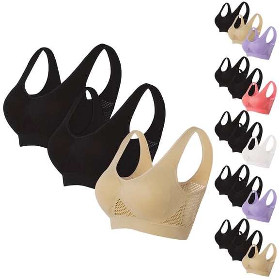 mihongmao Push Up Bras for Women Plus Size Bralette 3pcs Women Seamless Sports Bra Wirefree Yoga Bra with Removable Pads Khaki L