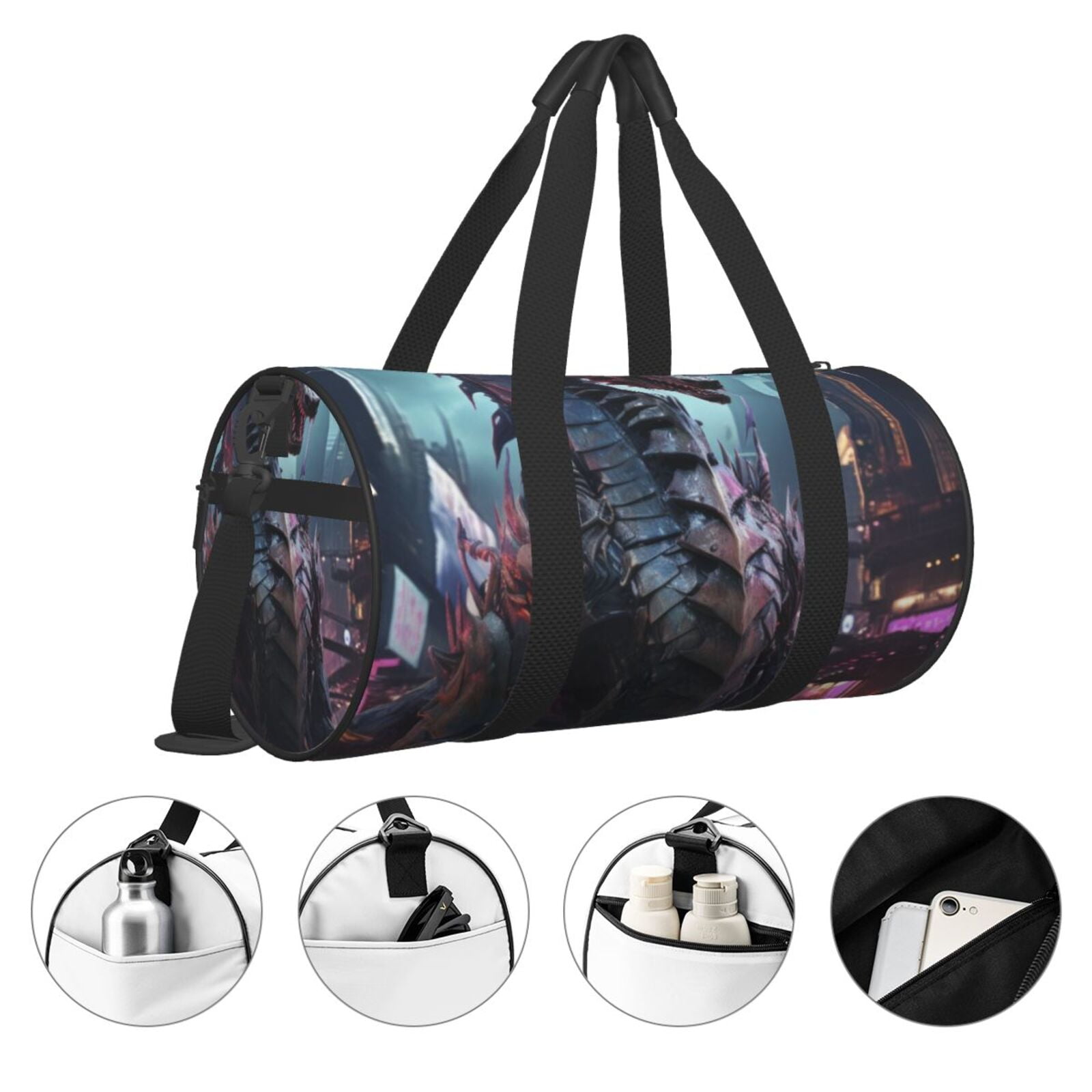 Defioc Urban Mechanical Dragon for Travel Duffle Bag,Weekender Bag Carry On Tote Bags Hospital Bag Large Capacity Sport Gym Bag for Men Women Fit for Trave, Gym,Weekend