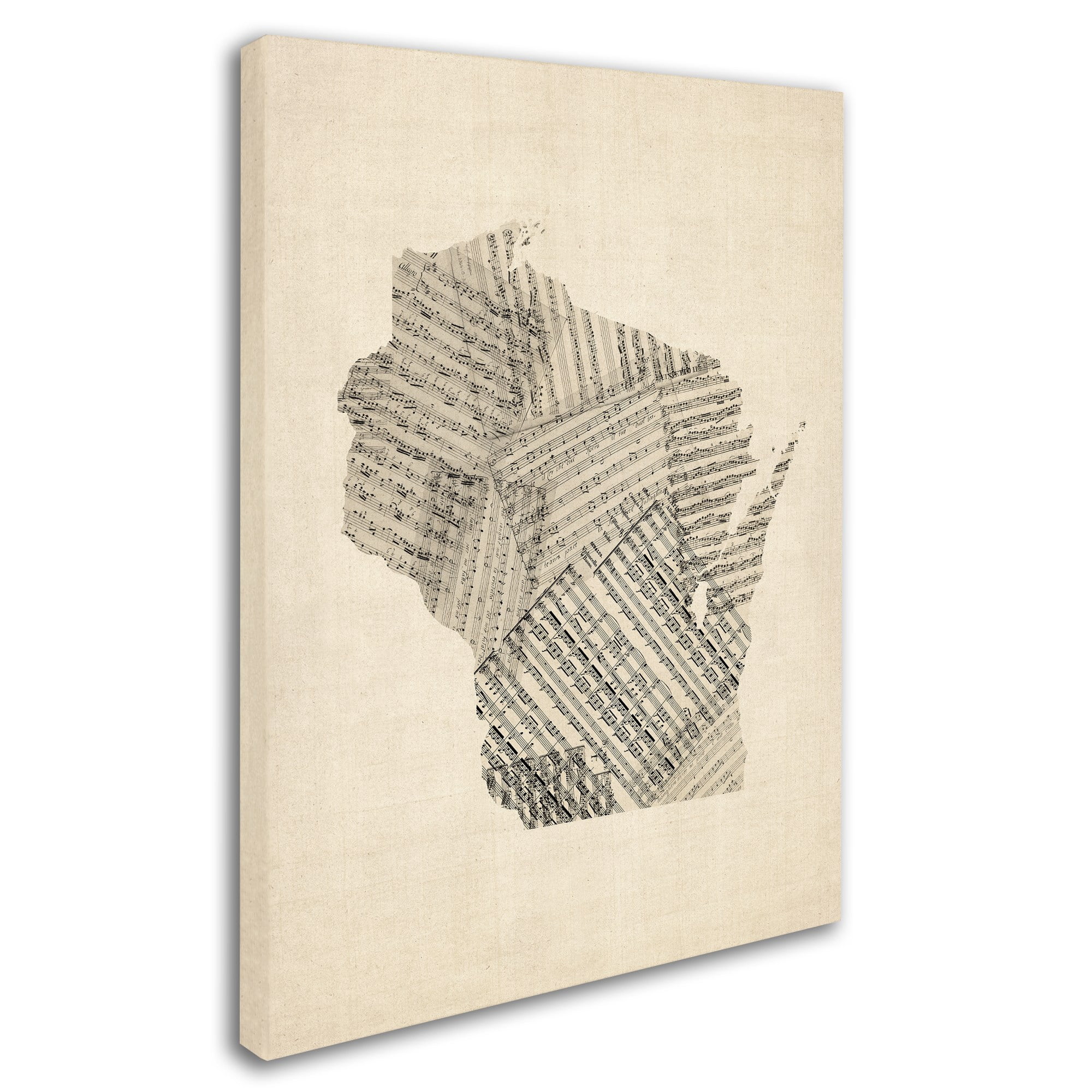 Trademark Fine Art "Old Sheet Music Map of Wisconsin" Canvas Art by Michael Tompsett